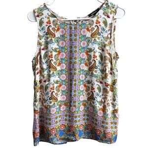 Soiree Multi Color Floral Sleeveless Paisley Button Back Lightweight Top Size S